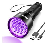 RECHOO Linterna UV de luz negra, 21 LED de 395 nm, linterna recargable ultravioleta, impermeable, portátil, para detección de orina de mascotas, manchas secas, chinches, agente fluorescente