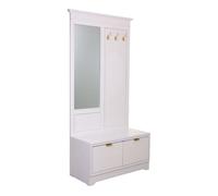 Recibidor de madera con espejo blanco 95x7x190h cm - 90x41x47h cm