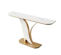 Recibidor Estrecho Entrada de Lujo para Entrada Tablero Semicircular Ligero de Piedra con Marco Metálico Moderno, Mesa Auxiliar Decorativa para Pasillo(White1,100 * 30 * 80cm)