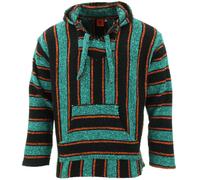 Reciclado Mexicano Baja Jerga Sudadera Droga Alfombra con Capucha Azulado Orange