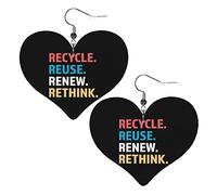 Reciclar, reutilizar, renovar, repensar, pendientes de cuero para mujer, pendiente colgante, colgante de corazón con gancho, regalos para niña adulta