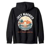 Recién Casado Hace 7 años Divertido Aniversario Luna de Miel Pareja Sudadera con Capucha