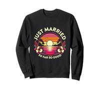 Recién casados hasta ahora tan buena diversión tropical al atardecer Sudadera