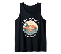 Recién casados hasta ahora tan buenas parejas de vacaciones al atardecer tropical Camiseta sin Mangas