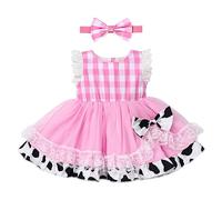 Recién Nacido Bebé Niña Cumpleaños Conjuntos Vestido de Volantes Princesa con Manga Volante Tutu Niña Vestido de Malla con Lentejuelas Fresa con Diademas Vestido Niña Ceremonia Rosa -Vaca 4-5 años