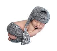 Recin nacido Baby Sesps Props Girl Boy Crochet Crochet Gatume Dispersin Sombrero Sombrero Pantalones de fotografa Postos de fotografa (gris)