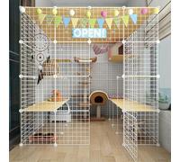 Recinto de corral para gatos, jaula grande de rejilla de alambre de metal para ejercicio y fácil limpieza, perrera de varios niveles para mascotas de interior