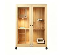 Recinto de madera para gatos, casa grande para gatos para interiores y exteriores con puertas de escape y ruedas, jaula para gatos cerrada multifunción para el hogar o tienda de mascotas