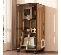 Recinto de madera para gatos, casa grande para gatos para interiores y exteriores con puertas de escape y ruedas, jaula para gatos cerrada multifunción para el hogar o tienda de mascotas
