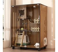 Recinto de madera para gatos, casa grande para gatos para interiores y exteriores con puertas de escape y ruedas, jaula para gatos cerrada multifunción para el hogar o tienda de mascotas