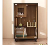 Recinto de madera para gatos, casa grande para gatos para interiores y exteriores con puertas de escape y ruedas, jaula para gatos cerrada multifunción para el hogar o tienda de mascotas