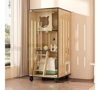 Recinto de madera para gatos con puertas de escape y ruedas para uso en interiores y exteriores, jaula para mascotas multifunción para el hogar, tienda y sala de entrega