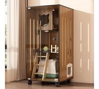 Recinto de madera para gatos de interior, casa grande de madera para gatos para interiores y exteriores, jaulas para gatos cerradas con puertas de escape y ruedas, adecuada para el hogar, tienda de