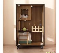 Recinto de madera para gatos de interior, casa grande de madera para gatos para interiores y exteriores, jaulas para gatos cerradas con puertas de escape y ruedas, adecuada para el hogar, tienda de