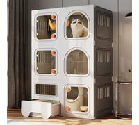 Recinto de resina para gatos con caja de arena, casa para gatos de varios niveles con ventana transparente y cerraduras de perilla seguras para una vida segura y cómoda