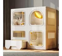 Recinto de resina para gatos con caja de arena, casa para gatos de varios niveles con ventana transparente y cerraduras de perilla seguras para una vida segura y cómoda de las mascotas