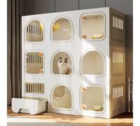 Recinto de resina para gatos con caja de arena, casa para gatos de varios niveles con ventana transparente y cerraduras de perilla seguras para una vida segura y cómoda