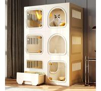 Recinto de resina para gatos con caja de arena, casa para gatos de varios niveles con ventana transparente y cerraduras de perilla seguras para una vida segura y cómoda de las mascotas