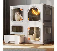 Recinto de resina para gatos con caja de arena, casa para gatos de varios niveles con ventana transparente y cerraduras de perilla seguras para una vida segura y cómoda de las mascotas