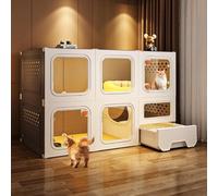 Recinto Interior Grande Para Gatos, Casa Para Gatos Catio De 2 Niveles Con Ventanas Transparentes Y Cerraduras De Perilla, Condominio Cerrado Para Gatos Con Múltiples Func(Size:70*45*105cm,Color:Gris)
