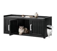Recinto para Arenero De Gato, Mueble Oculto para 2 Gatos, Mueble De Baño De Resina con Puertas Decoradas Y Mesa Auxiliar, Compatible con La Mayoría De Areneros, Resistente a Los Rayos UV