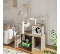 Recinto para Caja de Arena con Torre y condominio para Gatos, Mueble Oculto para baño de Mascotas con Poste rascador de sisal