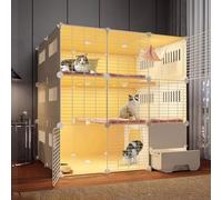 Recinto para gatos, área de juego interior, caja de arena grande cerrada para gatos con puerta para gatos para animales pequeños, ideal para gatos, hurones, chinchillas y conejos