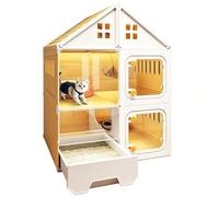 Recinto para Gatos con Arenero Extraíble Jaula para Gatos con Paneles Transparentes, Villa para Gatos Resistente en Resina PP, Casa para Gatos Ventilada, Fácil De Limpiar(Yellow,71x46x94cm)