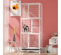 Recinto para gatos con plataformas y ruedas para uso en interiores y exteriores, bandeja de fácil limpieza