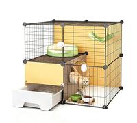 Recinto para gatos de 2/3 pisos con caja de arena extraíble, hierro forjado y casa para gatos de polipropileno con caja de almacenamiento, caja resistente para mascotas, para descansar, jugar y comer