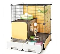 Recinto para gatos de 2/3 pisos con cajón de arena extraíble, hierro forjado y casa de polipropileno para gatos con caja de almacenamiento, caja resistente para mascotas, para descansar, jugar y comer