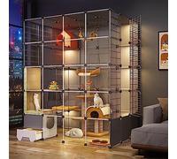Recinto para gatos multinivel con caja de arena, paneles transparentes para corralito interior, espaciosa y resistente, casa para gatos al aire libre, casa grande para gatos