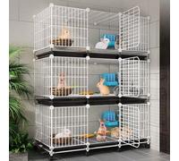 Recinto para gatos Pet Playpen, Small Animal Cages, Rabbit Guinea Pig Cage, Metal Wire Apartment, Three-Story Pet Premium Villa for Bunnies(White)