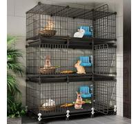 Recinto para gatos Pet Playpen, Small Animal Cages, Rabbit Guinea Pig Cage, Metal Wire Apartment, Three-Story Pet Premium Villa for Bunnies(Black)