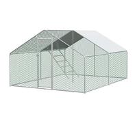 Recinto XXL de 3 x 4 x 2 m - Gallinero grande de acero galvanizado, techo de polietileno impermeable con cerradura de seguridad, recinto para animales pequeños para pollos, conejos, patos, gansos