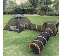 Recintos para gatos al aire libre, corralito portátil de malla desplegable con túneles para gatos, conejos y animales pequeños, tienda hexagonal para juegos interactivos de mascotas