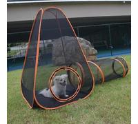 Recintos para gatos al aire libre, corralito portátil de malla desplegable con túneles para gatos, conejos y animales pequeños, tienda hexagonal para juegos interactivos de mascotas