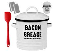 Récipient À Graisse 1200 Ml - Émail Durable Avec Passoire Et Spatule | Stockage D’Huile Et Graisse De Bacon Pour Cuisson, Friture, Rôtissage, Camping, Vacances, Thanksgiving, Restaurant, Cuisine