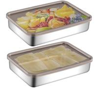 Recipiente Almacenamiento Carne Set de 2 con Tapa, Organizador Nevera Preservación Alimentos, Caja Almacenamiento Frigorífico Reutilizables Apilables para Almacenar Cárnicos,Porta Quesos, Embutidos