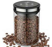 Recipiente automático de café al vacío de vidrio, recipiente hermético para café con escala graduada y visualización de duración al vacío. Cuenta con una construcción de vidrio de borosilicato