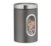 Relaxdays 6 x Recipiente de Almacenamiento, 1,4 L, con Tapa y Ventana, para Café, Harina, Pasta, Bote para Cocina, Metal, Gris