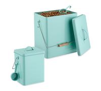 Relaxdays 2 recipientes comida mascotas turquesas marrón claro,plata,turquesa