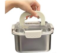 Recipiente de acero inoxidable con asa integrada y tapa a prueba de fugas para horno, refrigerador y soluciones de alimentos en movimiento (tamaño grande, 1 unidad)