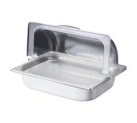 Recipiente de acero inoxidable de grado comercial, elegante tapa transparente, bandeja para bufés para hoteles, catering, eventos, cubierta de PC, bandeja de alimentos de acero inoxidable