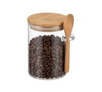 Recipiente de almacenamiento de vidrio transparente de 450 ml con tapa de madera y cuchara, tarros de vidrio, recipiente de almacenamiento de alimentos, recipiente hermético sellado