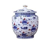 Recipiente de cerámica para té Caja de embalaje lata té cerámica azul y blanca china, tarro sellado multifuncional, almacenamiento grande Recipientes para alimentos para la cocina(Medio)