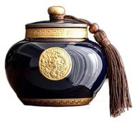 Recipiente de cerámica vintage for té, caja de té, almacenamiento de cocina, bote de porcelana for té suelto Recipientes de almacenamiento de té de cerámica de estilo chino vintage con patrón dorado y