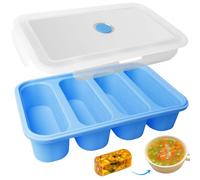 Recipiente de silicona para congelar sopa, cubo de hielo, bandeja congeladora para caldo, salsa, cubitos de hielo, azul cielo (4 cuadrículas)