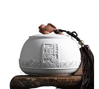 Recipiente de té suelto con tapa hermética, recipiente de almacenamiento de cerámica retro para té a granel, incluye decoración de borla de pez dorado de la suerte