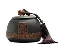 Recipiente de té suelto con tapa hermética, recipiente de almacenamiento de cerámica retro para té a granel, incluye decoración de borla de pez dorado de la suerte